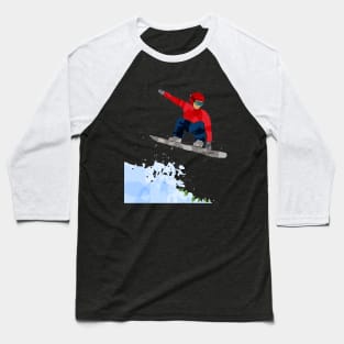 Snowboarder jumping off a cliff. Baseball T-Shirt